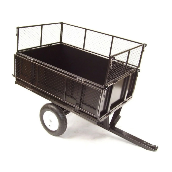 Kippanhänger 300 kg für Rasentraktor, ATV & Aufsitzmäher – kippbar, mit Gitteraufsatz, luftbereift